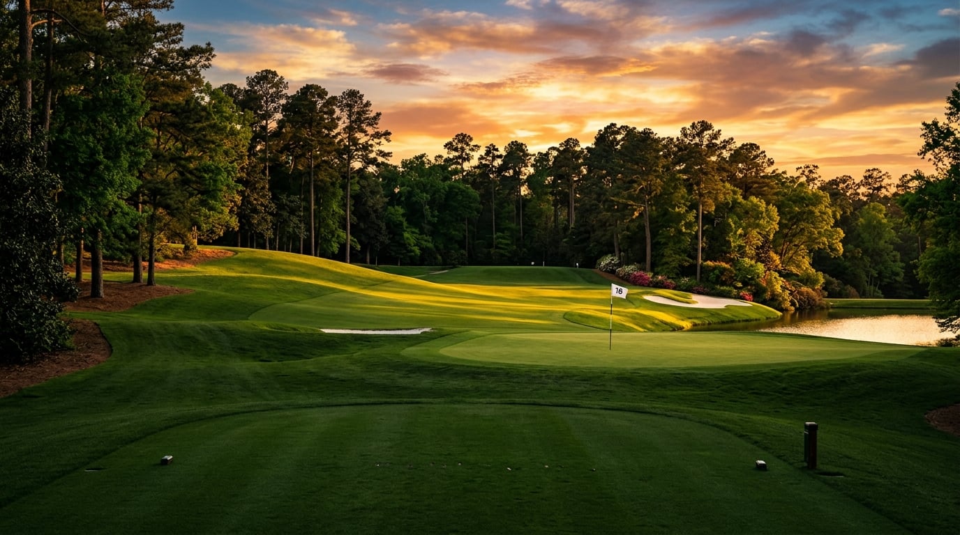 Championship golf course at golden hour