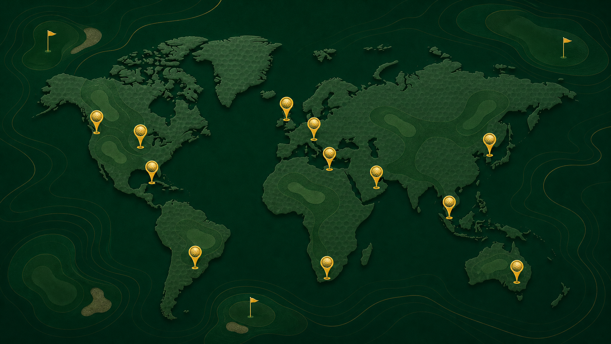 Your Golfing Map showing courses played across multiple countries